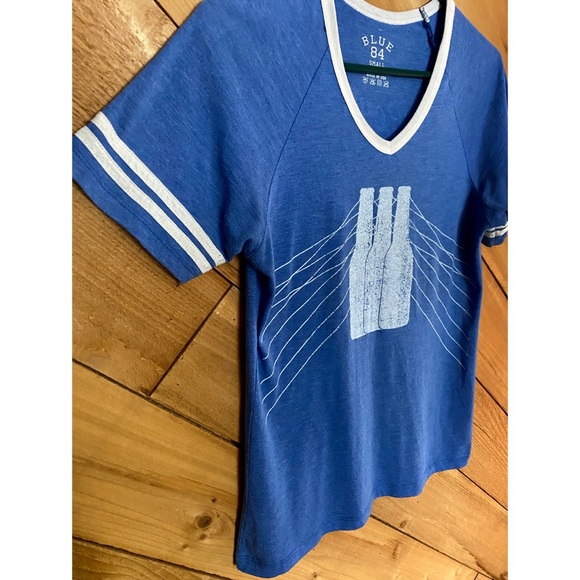 Vintage Blue V-neck Ringer T-shirt Small - Picture 2 of 11